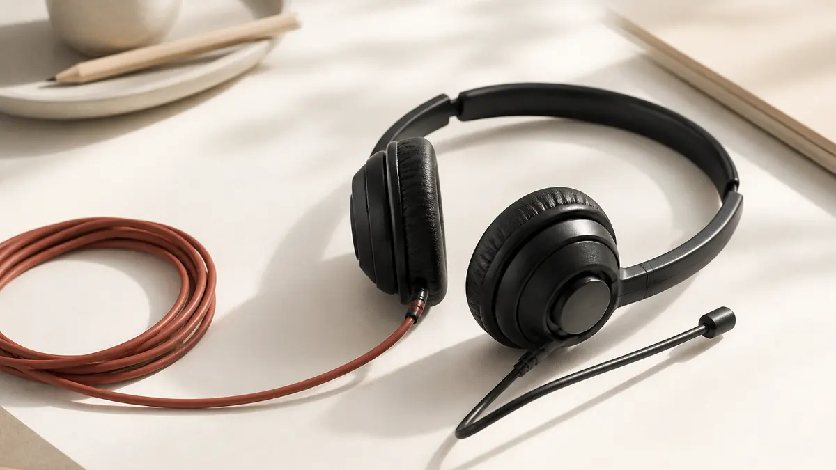 Black over-ear headset on a light desk